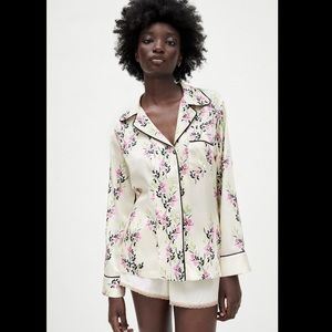 PRINTED SHIRT WITH PIPING Satin Effect Zara New S